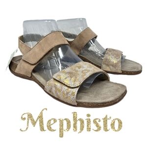 Mephisto Agave Womens Sandels Sz 42=11 Distressed Gold Animal Print Adjustable
